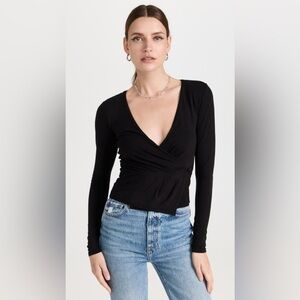 NWT Good American Good Touch Wrap Top Black Size 6
